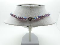 Vintage 50s Signed Exquisite Purple AB Crystal Glass Bead Necklace Diamante Clasp 