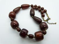 Vintage 70s STYLE Unusual Chunky Brown Moonglow Plastic Bead Necklace 54cms