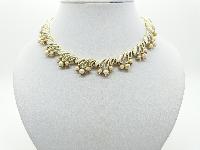 Vintage 50s Unsigned Jewelcraft Cream Enamel and Faul Pearl Goldtone Necklace 41cms Quality!s
