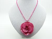 Fabulous Genuine Big Baby Bright Cerise Pink 3D Rose Pendant Necklace 