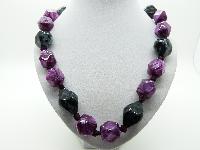 Chunky Grey and Pink Purple Plastic Faceted Bead Necklace with Ribbon Tie