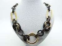 Signed Precis Chunky Brown Plastic Gold Chain Link Necklace Made In Italy