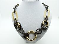 Signed Precis Chunky Brown Plastic Gold Chain Link Necklace Made In Italy