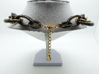 Signed Precis Chunky Brown Plastic Gold Chain Link Necklace Made In Italy