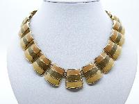 Vintage 30s Wide Orange Olive and Yellow Enamel Goldtone Collar Necklace