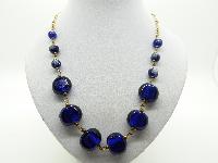 Pretty and Unusual Violet Blue Glass Bead Goldtone Chain Necklace