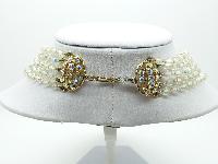 Vintage 50s Breathtaking 5 Row AB Crystal Glass and Hematite Bead Necklace