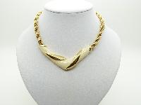 Vintage 80s Quality Designer Cream Enamel and Goldtone V Shaped Necklace