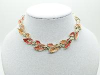 Vintage 50s Signed Jewelcraft Two Tone Orange Enamel Fancy Link Necklace