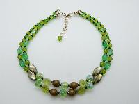 Vintage 50s Pretty Two Row Green and Brown Glass Bead Necklace