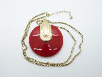 Fab Large Red and Gold 60s Style Round Pendant and Long Gold Chain 