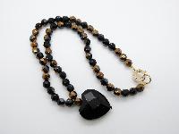 Fab Black and Bronze Hombre Glass Bead Necklace with Large Heart Pendant