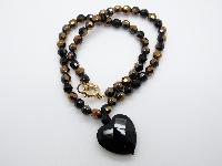 Fab Black and Bronze Hombre Glass Bead Necklace with Large Heart Pendant