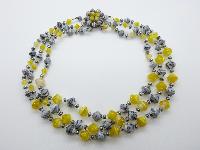 Vintage 50s Three Row Yellow and Grey Swirl Murano Glass Bead Necklace 