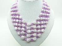 Vintage 50s Amazing Five Row Lilac Pink Textured Lucite Bead Necklace Mint!