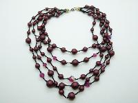 Vintage 50s Five Row Maroon Red Black and AB Pink Glass Bead Necklace
