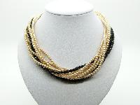 Vintage 50s Eight Row Glass Faux Pearl Black Glass Crystal Bead Necklace