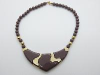 Vintage 70s Unique Brownish Purple and Gold Lucite V Shaped Bead Necklace