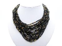 Vintage 50s Fab Black and Gold Seed Glass Bead Multi Strand Twist Necklace