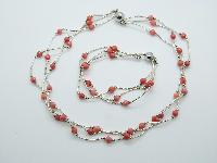 Magnetic Three Row Silvertone Orange Glass Bead Necklace and Bracelet Set