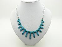 Attractive Eyecatching Real Turquoise Bead Necklace on Silvertone Chain