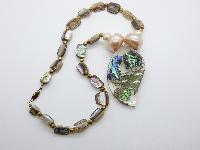 Vintage 50s Abalone Bead and Pearl Necklace with Fab Large Lucite Pendant 