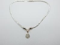 Vintage 80s Pretty Silvertone Snake Chain Diamante Dropper Pendant Necklace 