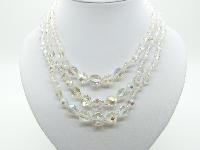 Vintage 50s Sparkling Three Row AB Crystal Glass Bead Necklace Fab!