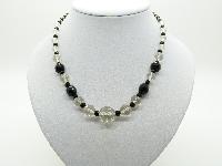 Vintage 30s Art Deco Monochrome Black and White Crystal Glass Bead Necklace