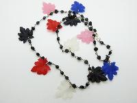 Vintage 70s Fab Black Bead with Multicoloured Leaf Shaped Charms Necklace