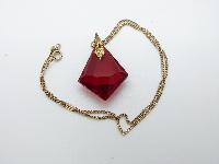 Vintage 30s Pretty Red Czech Crystal Glass Drop Pendant and Chain 45cms