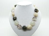 Lovely Chunky Four Colour Neutral Tones Lucite Plastic Faceted Bead Necklace 47cms