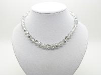 Vintage 50s STYLE Two Tone Crystal and Silver Glass Bead Necklace 44cms