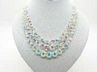 Vintage 50s Amazing Three Row AB Crystal Glass Bead Necklace with Diamante Clasp 50cms 