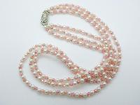 Vintage 50s Three Row Lucite Pink Bead and Plastic Pearl Necklace 66cms