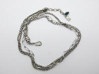 Signed Monet Unusual and Ornate Three Row Silver Plated Chain Necklace 