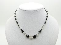 Vintage 30s Monochrome Black and White Crystal Glass Bead Necklace 43cms Long