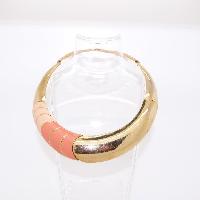 Vintage 1980s Designer Goldtone Peach Pink Enamel Collar Statement Necklace