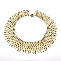 Vintage 50s Gold and Green Glass Bead Statement Collarette Necklace AMAZING