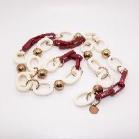Long Red and White Plastic Gold Balls Necklace