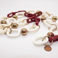 Long Red and White Plastic Gold Balls Necklace