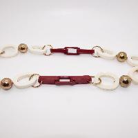 Long Red and White Plastic Gold Balls Necklace