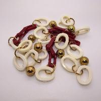 Long Red and White Plastic Gold Balls Necklace