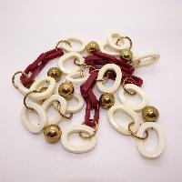 Long Red and White Plastic Gold Balls Necklace