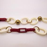 Long Red and White Plastic Gold Balls Necklace