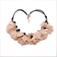 Pretty Nude Peach Coloured Flower Necklace with Glass Bead Dropper Necklace