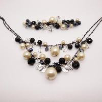 COAST Faux Pearl Black Glass and Crystal Dropper Necklace and Bracelet Set 