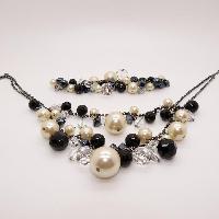 COAST Faux Pearl Black Glass and Crystal Dropper Necklace and Bracelet Set 