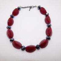 Chunky Maroon Red and Grey Glass Bead Statement Necklace STATEMENT PIECE