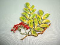 1960s Signed Exquisite Leaf Series Mountain Ash Leaf and Berry Brooch